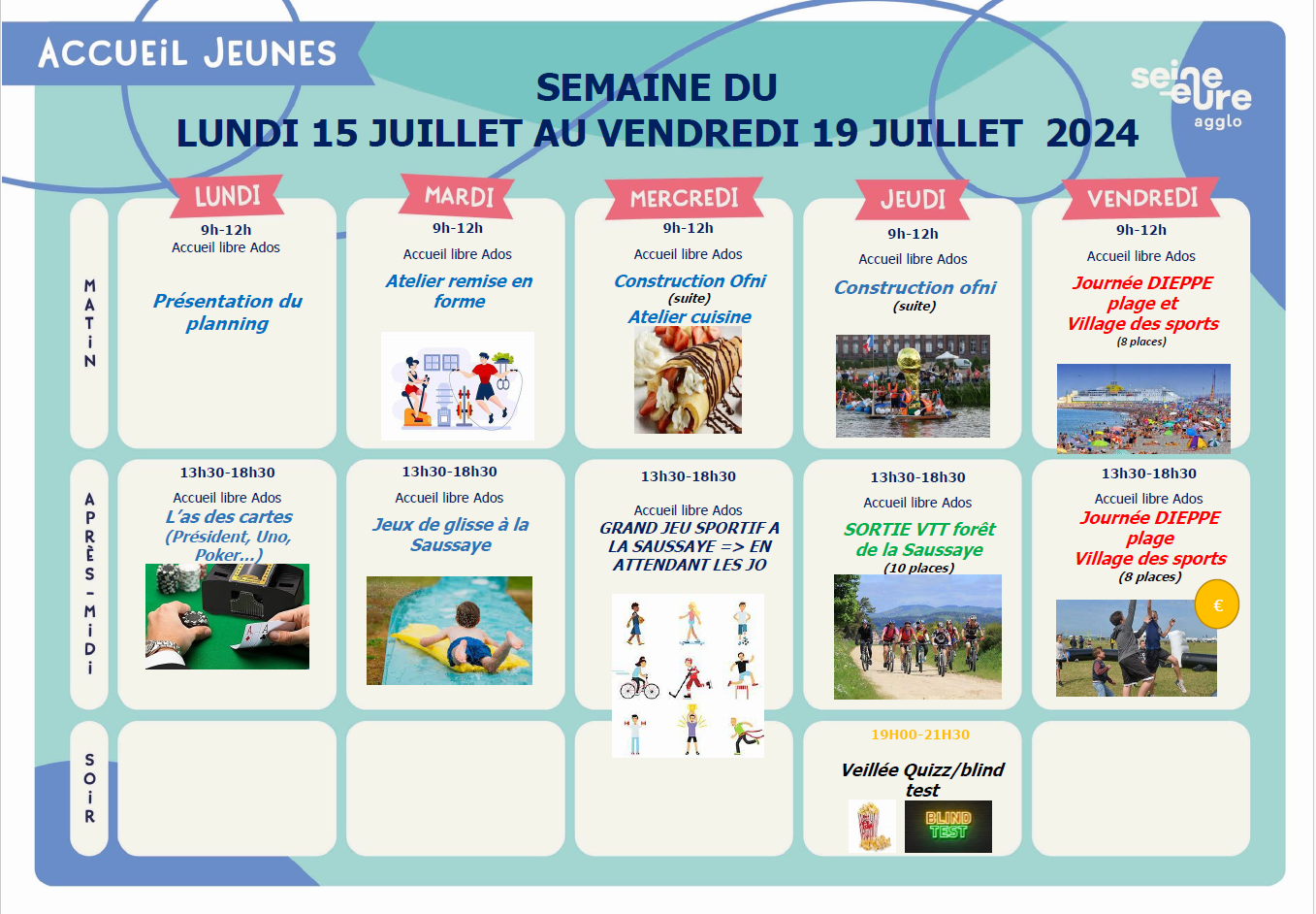 Planning ado du 15 au 19 Juillet